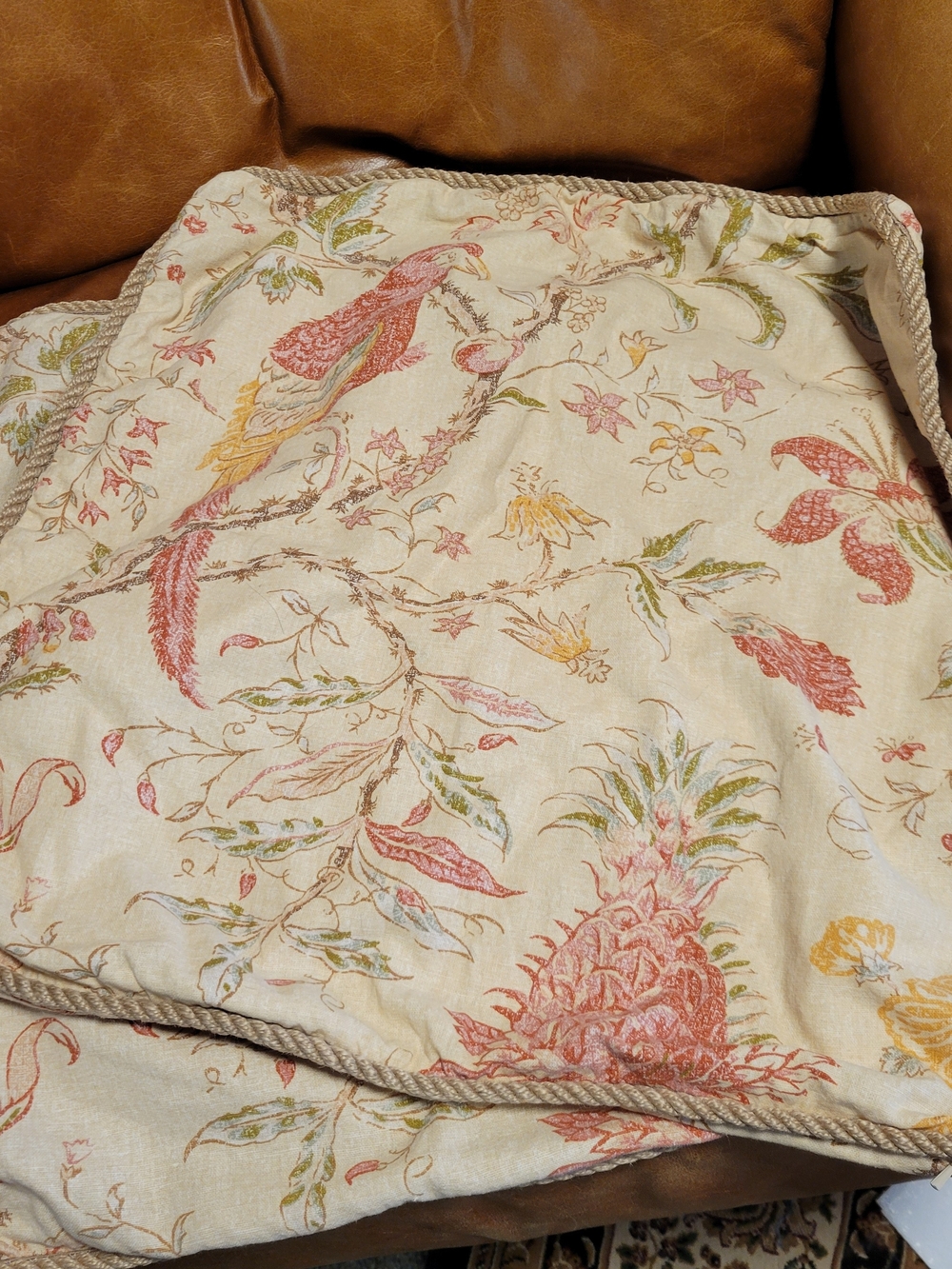 Pottery Barn Pineapple & Parrot Throw - Cream & Coral